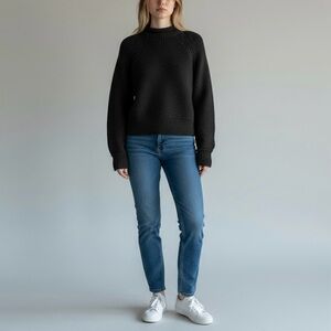 Good American Crew Neck Sweater Size Small Black Heavyweight Knit